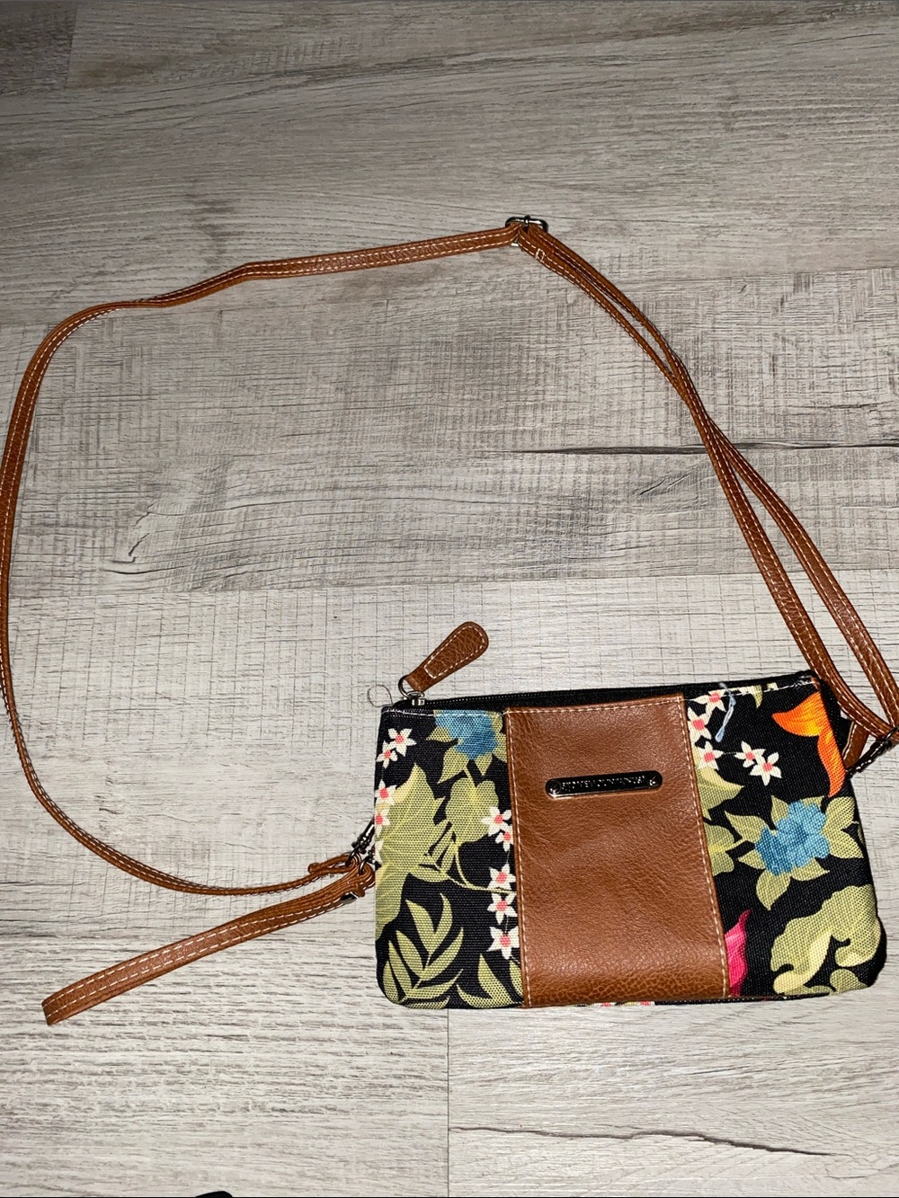 Floral Crossbody Bag with Brown Trim